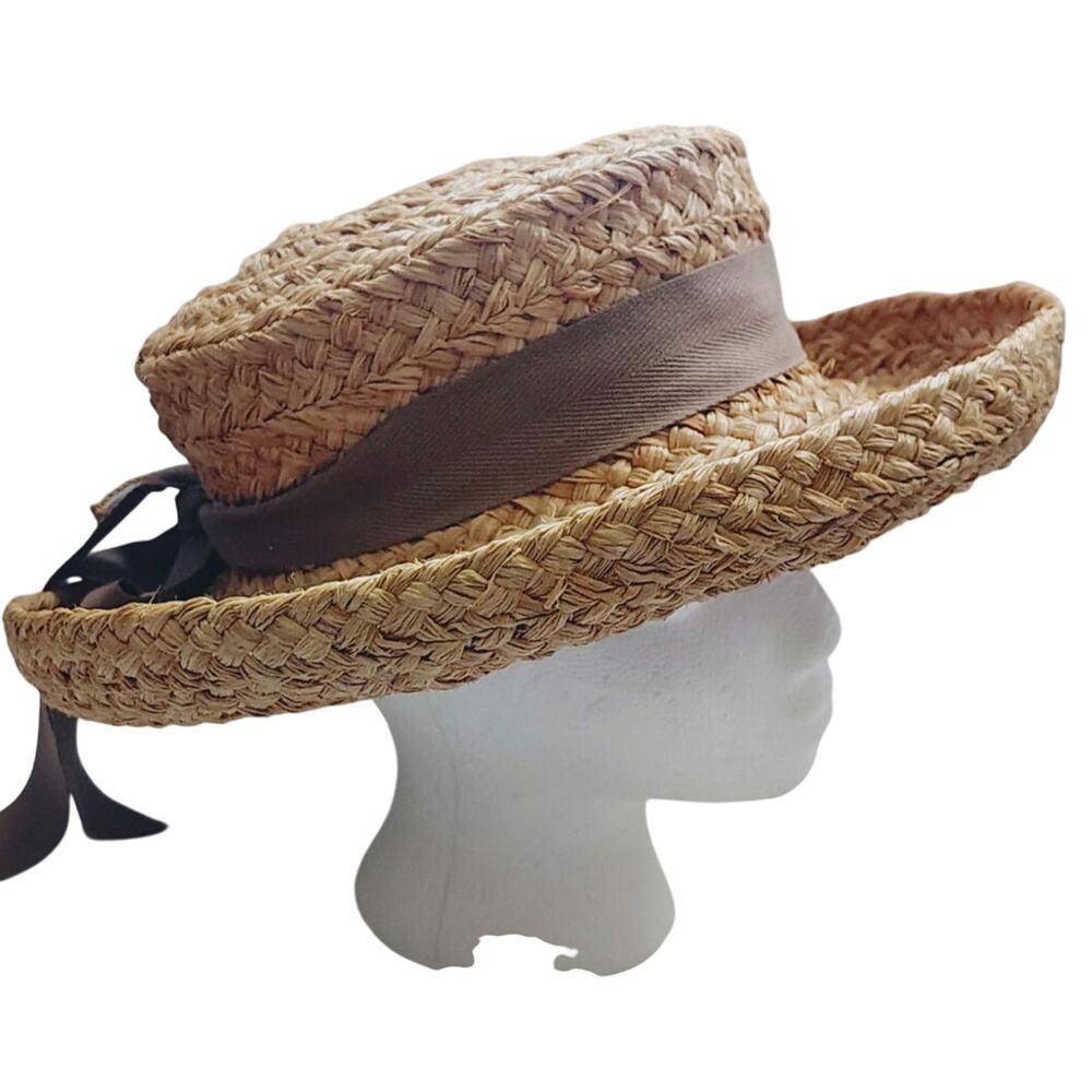 Helen Kaminski Australia Handmade Raffia Boater Hat Natural OS Madagascar - Picture 5 of 7